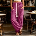 thumbnail image 4 of Puntoco Women's Corduroy Pants Casual High Waisted Baggy Wide Leg Elastic Waist Loose Trousers with Pockets Hot Pink, 4 of 8
