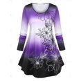 thumbnail image 2 of Camiseta de Talla Extra con Estampado Floral de Color Degradado Rosegal  Mangas largas de talla grande, 2 of 5