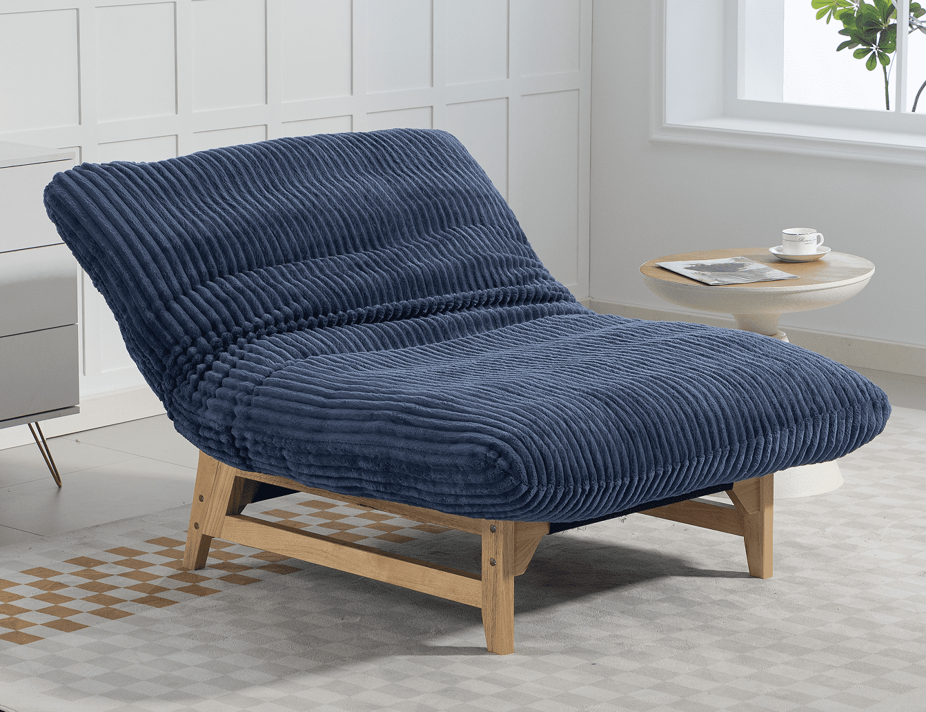 Leumius Accent Armless Chair Lazy Sofa Chair with Solid Wood Frame & Backrest,Corduroy Casual Single Sofa Chair for Living Room,Bedroom,Blue
