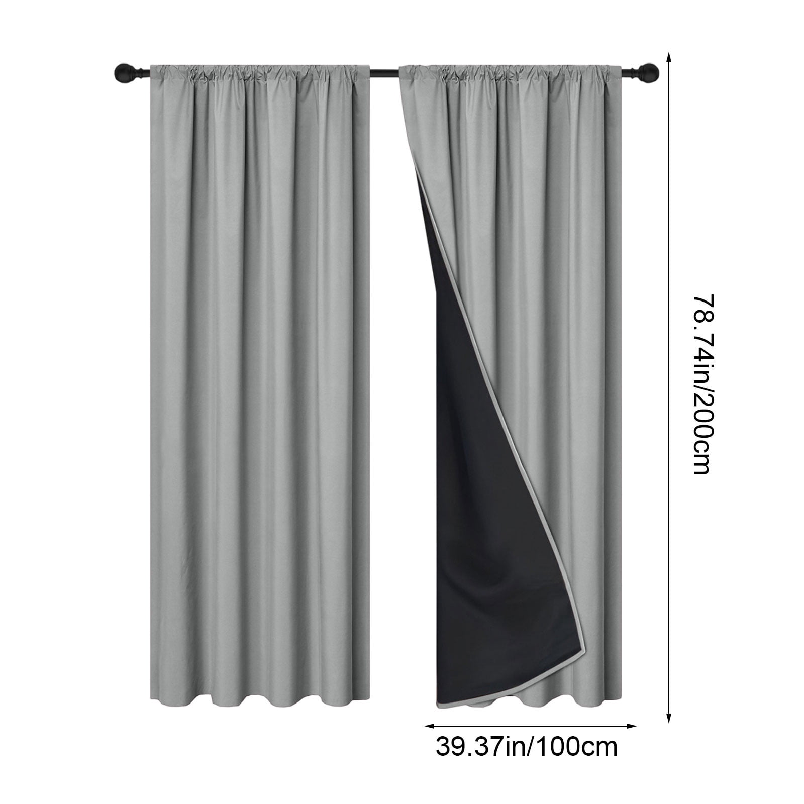 Grey Blackout Curtains for Bedroom 80 Inch Length 2 Panels Set, Solid Thermal Insulated Energy Saving Rod Pocket Window Treatment Curtains Blackout Drapes, W40 x L80 Inch, Grey