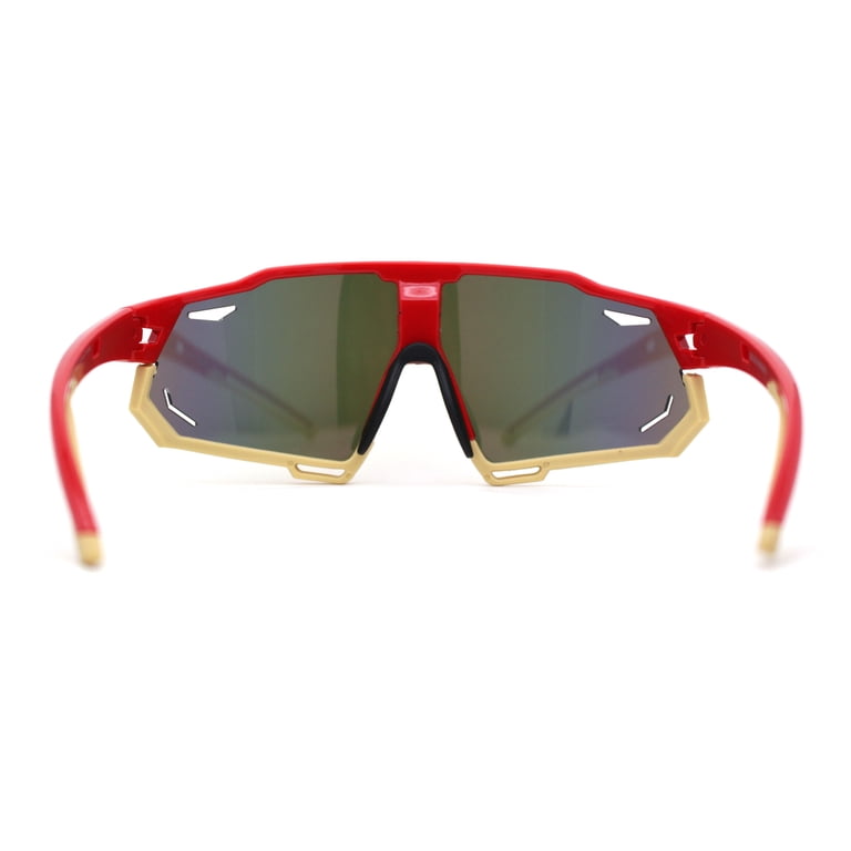 Futuristic Unisex Red and Orange Sunglasses Metal Frame Oversize Reflective Color Mirror Lens Futuristic  main image 3