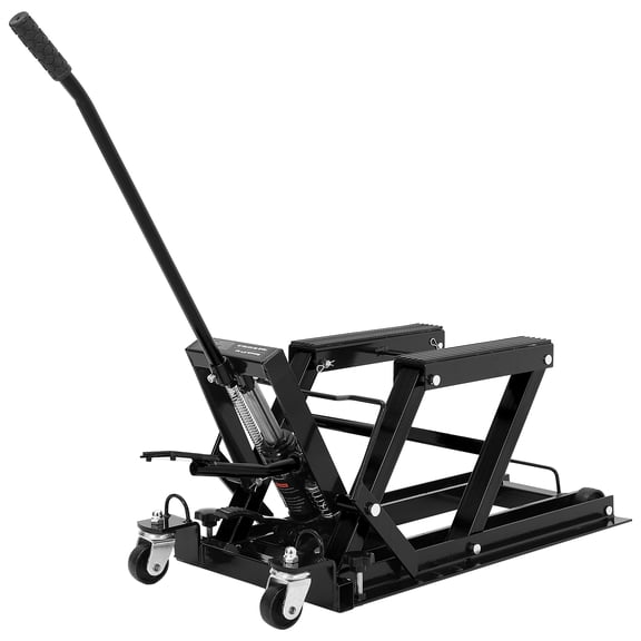 1500 lbs Capacity Hydraulic Motorcycle Lift Jack - Scissor Table with Foot Pads, Handle & 4 Wheels - Portable Hoist Stand for Motorcycles and ATVs - 4"-16" Lift Range, Black