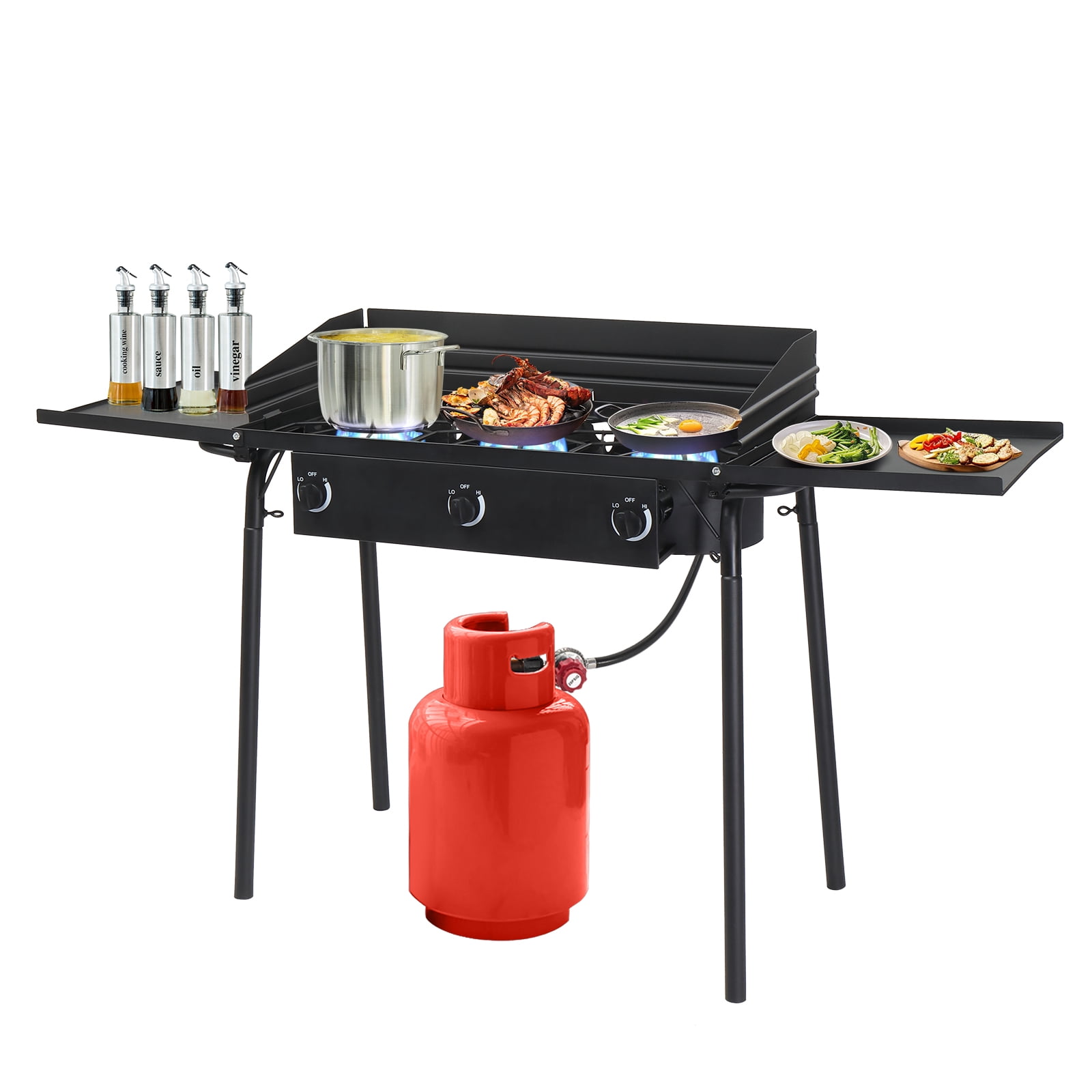 GoDecor 3 Burner Propane Camping Stove with Detachable Legs and Wind Panels