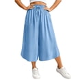 thumbnail image 6 of VBVC Women's Drawstring Wide Leg Capri Pants , Summer Curved Hem Culottes For Women , Ladies' Loose Fit Cropped Trousers with Pockets,Light Blue,S-3XL, 6 of 10