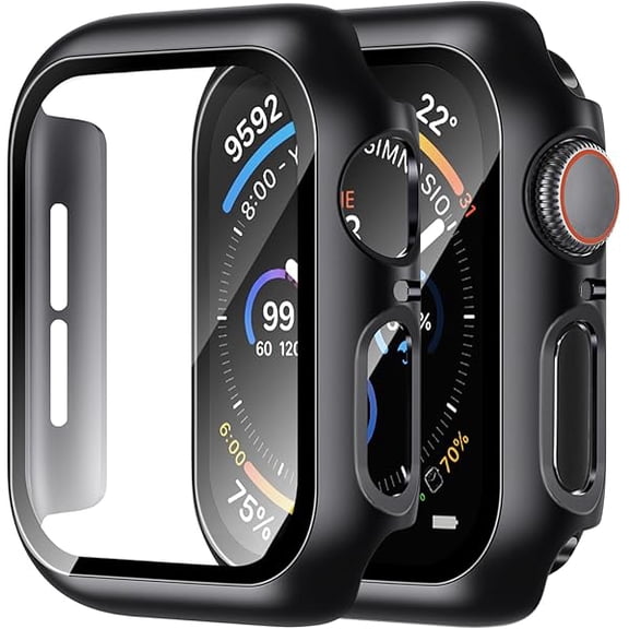 Case for Apple Watch Screen Protector SE 3(2025)/SE 2 Series 4 5 6 44mm Built-in HD Tempered Glass | Slim Guard Bumper | Full Coverage Protective | Hard PC Face Cover Compatible iWatch (2 Pack)