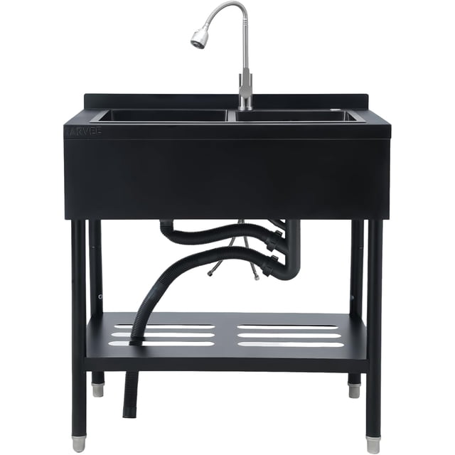 Évier Commercial Autoportant 39x24 Po en Acier Inoxydable à 2 Compartiments, Bol Double, Évier Utilitaire avec Hotx Rotatif à 360