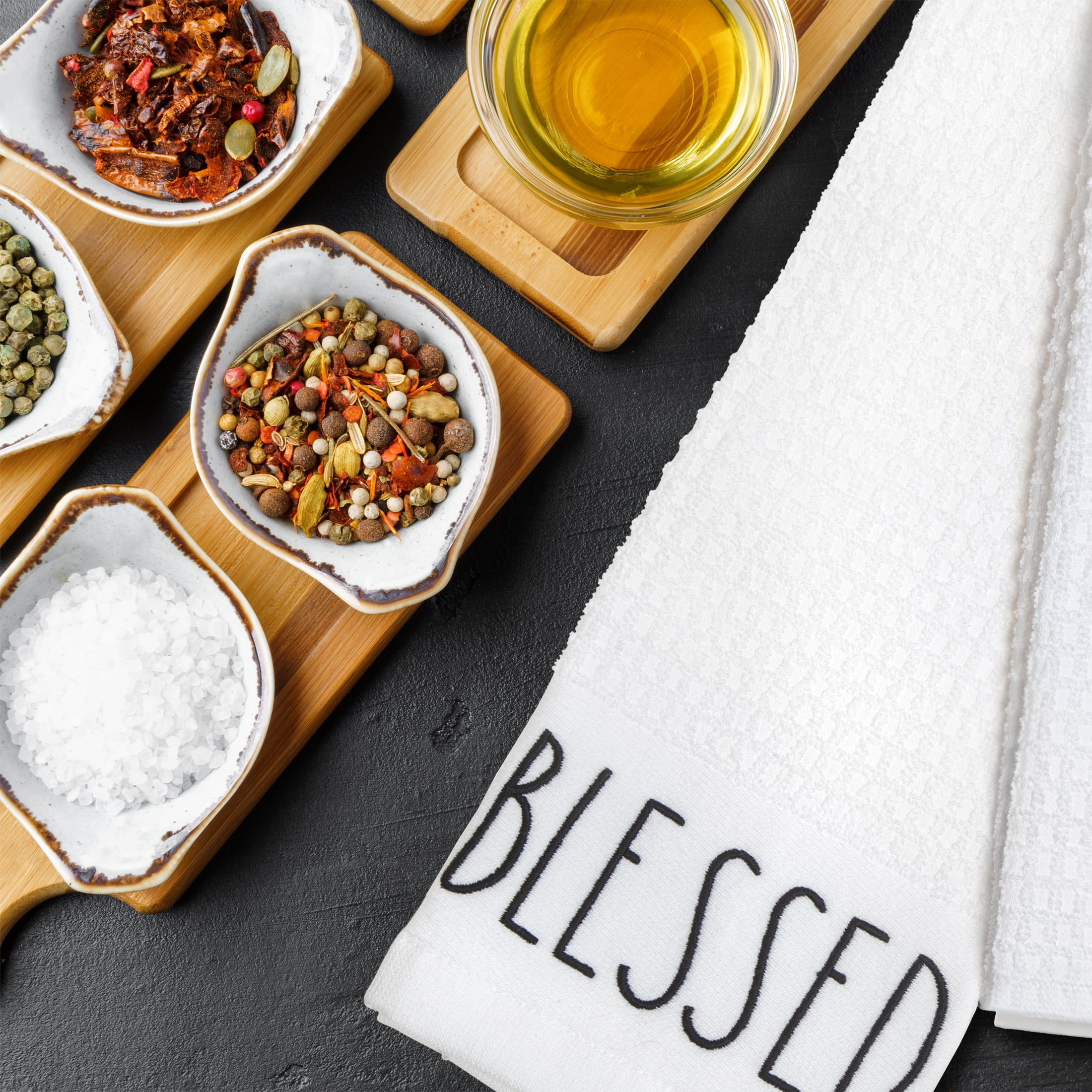 (2 pack) Rae Dunn Blessed Kitchen Towels, 3 Pack