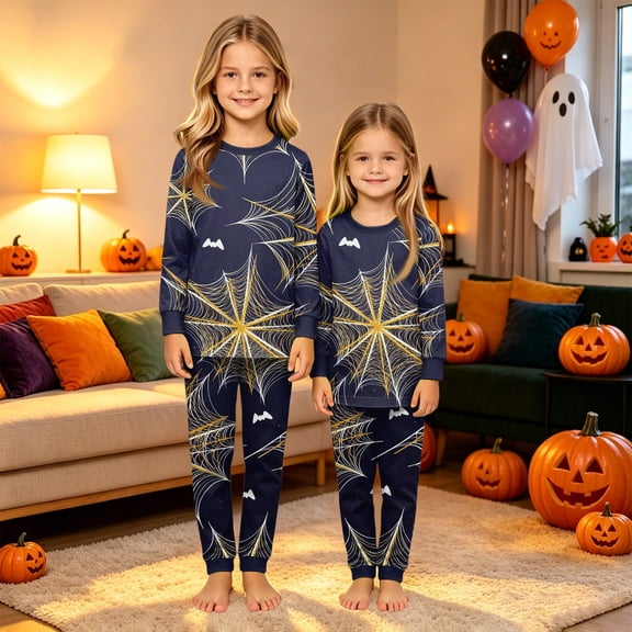 Cozy Matching Family Halloween Pajamas PJs Set, Cute Pumpkin Ghost Print Long Sleeve Loungewear Sleepwear Nightwear Gift