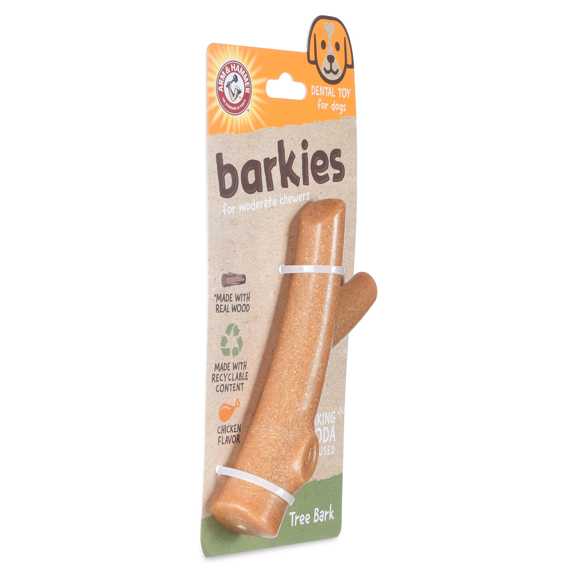 Arm & Hammer Barkies 7" PP+Pine Saw Dust Tree Bark Chicken Flavor Dog Toy