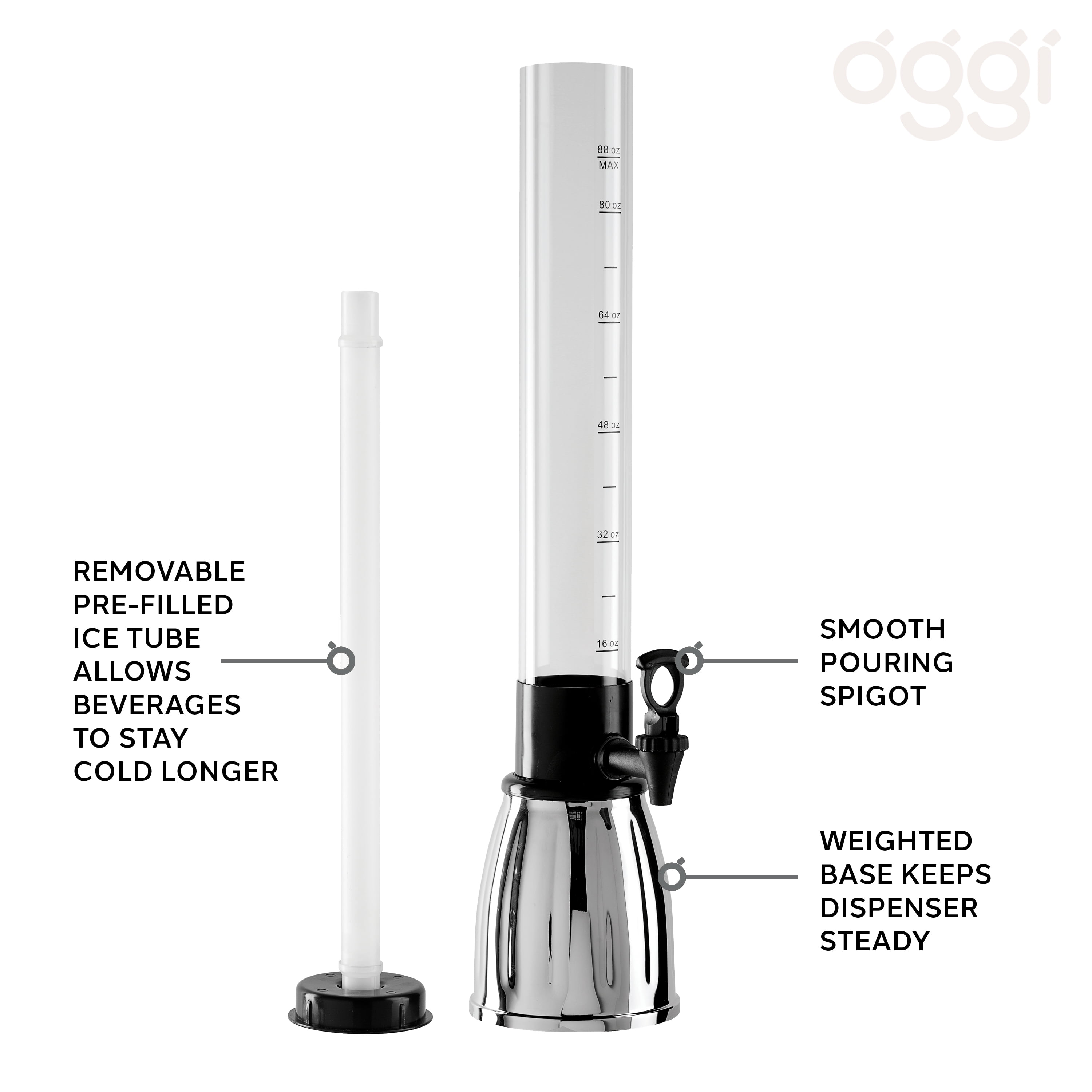 Oggi Beer Tower 3L/100oz - Beverage Dispenser with Spigot & Ice