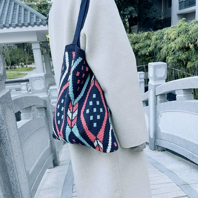 Sac Fourre-Tout d'Épaule en Tricot Mode Femme Boho Crochet Magasinage Sac à Main Porte-Monnaie