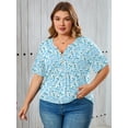 thumbnail image 2 of SHOWMALL Women's Plus Size Tunic Tops Short Sleeve Henley Shirt V Neck Button Up Blouse Jasmine Blue 3X Casual Pleated Basic Pullover, 2 of 6
