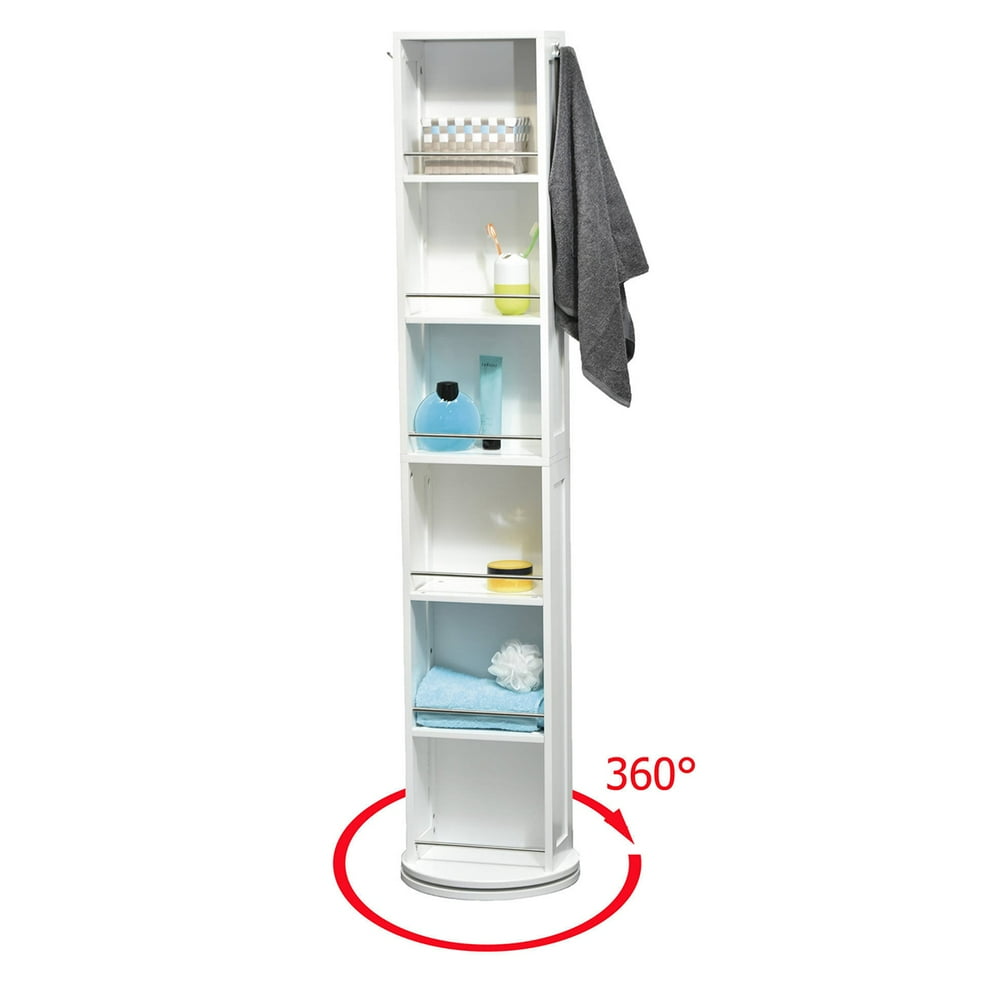 Swivel Storage Organizer Tower White Free standing linen tower Mirror