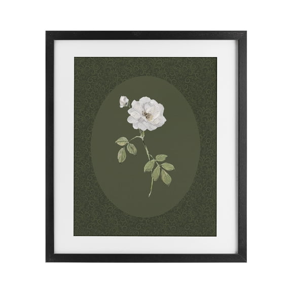 Stupell Industries French Country White Rose on Emerald Black Framed Print Under Glass, 13 x 16, by Sally Swatland
