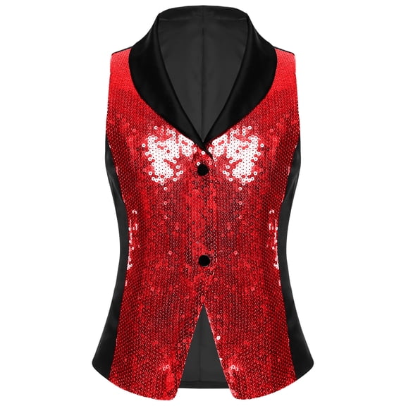 SiiRoh Kids Girls Glitter Sequin Vest Sleeveless Hip Hop Jazz Dance Party Stage Performance Waistcoat Top Red 16