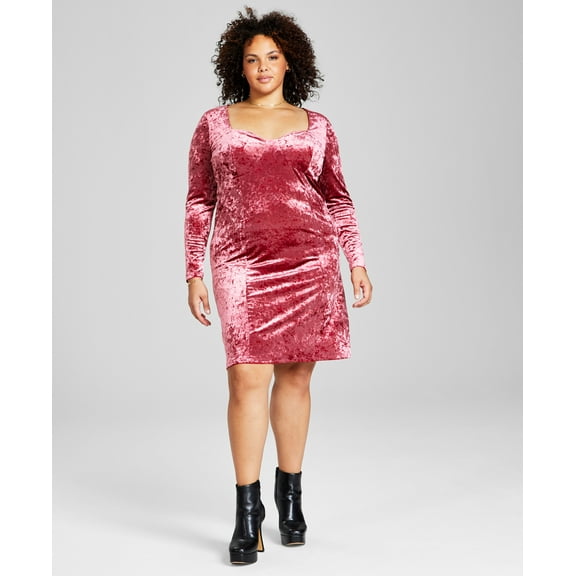 Plus Size Corset-Style Crushed-Velvet Dress Clay Red 0X