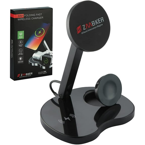 ZAABKER 3 in 1 Wireless Charger For iPhone Magnetic Quick Charge Replacement for MagSafe Apple Charger Black