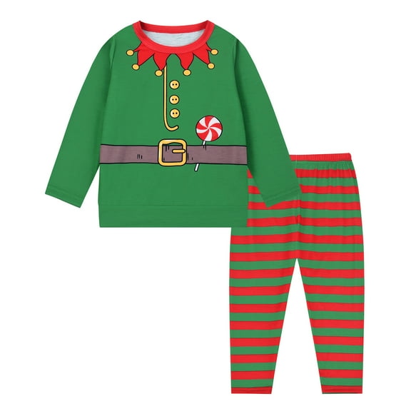Xdzjlr Girls Christmas Pajama Toddler Long Sleeve Boys Xmas Jammies 2T-9T Homewear Kids Pajamas Pjs Green