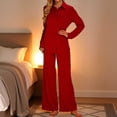 thumbnail image 2 of BiZtdJrK Button Down Pajamas Women Lapel Long Sleeve Shirts and Wide Leg Pants 2 Piece Pjs Sets Striped Fashion Sleepwear Set with Pockets Red XL, 2 of 10