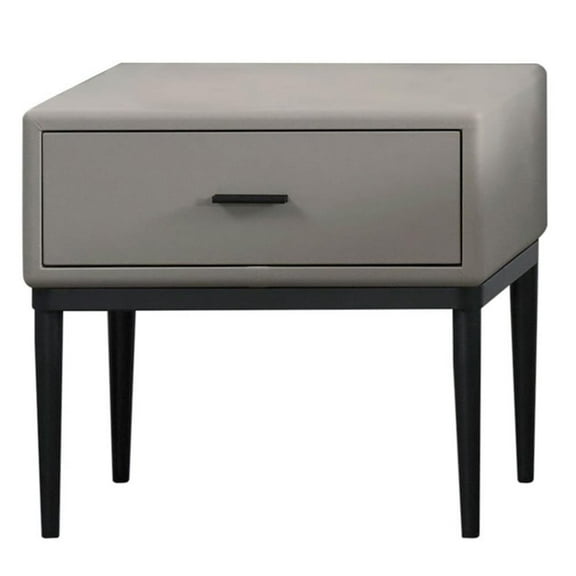 American Eagle  NS-D081 Modern Chic Light Gray Genuine Leather Nightstand