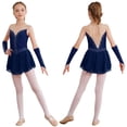 thumbnail image 3 of Oyolan Kids Girls Figure Skating Dress with Gloves Shiny Rhinestone Performance Ballet Dance Tutu Dress Leotard Navy Blue 12, 3 of 7