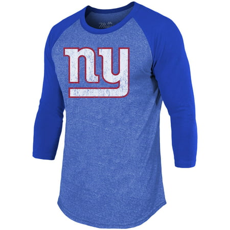 Men's Majestic Threads Saquon Barkley Royal New York Giants Player Name & Number Tri-Blend 3/4-Sleeve Raglan T-Shirt