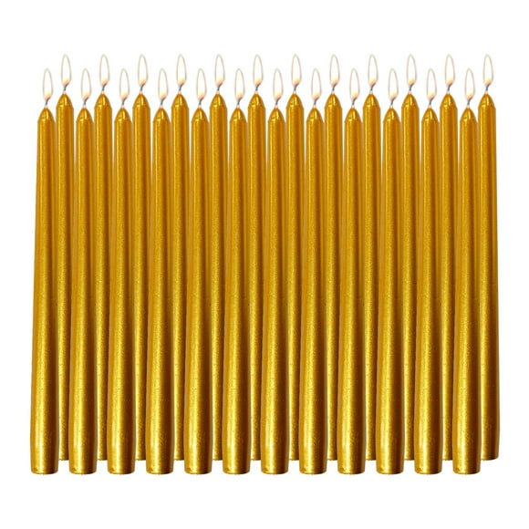 Candelabro Taper Candles dorado, 25 cm, sin perfume, sin humo, 24 unidades