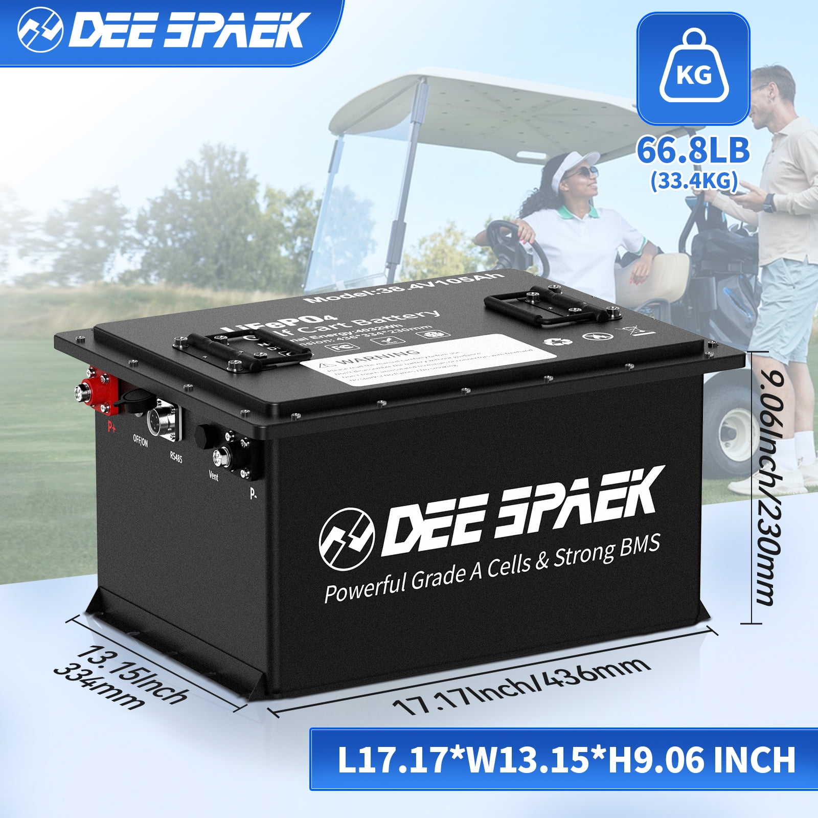 36V 105Ah Golf Carts LiFePO4 Battery Bluetooth,200A BMS,with Monitor Mobile APP & 43.8V 20A Charger,Deep Cycles Lithium RV Batteries
