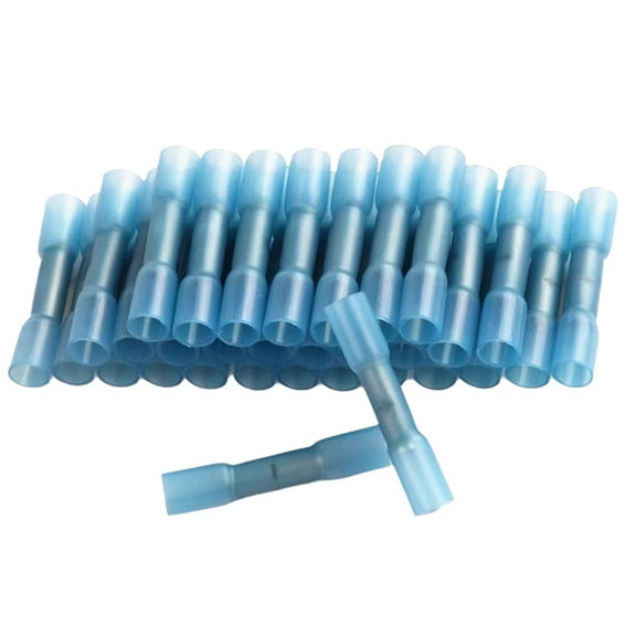 100PCS Heat Shrink Connectors Insulated Waterproof Crimp Terminals Seal Butt Electrical Wire Connector 26-10 AWG A,100 x Heat shrink terminal,Blue
