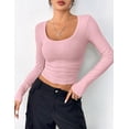 thumbnail image 3 of Zeagoo Long Sleeve Top Dress Shirt Fitted Square Neck Rib Knit T Shirts Casual Basic Soft Undershirt Clothes, 3 of 6