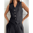 thumbnail image 4 of Women'S 2 Piece Outfits Linen Vest Waistcoat Dressy Casual Sets Wide Leg Pants Suits Black M, 4 of 7