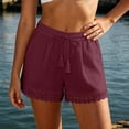 thumbnail image 6 of Loose Shorts Women Low Waist Shorts for Women Lace Trim Summer Shorts Elastic Waist Drawstring Loose Beach Bottoms with Pockets Wine S, 6 of 7