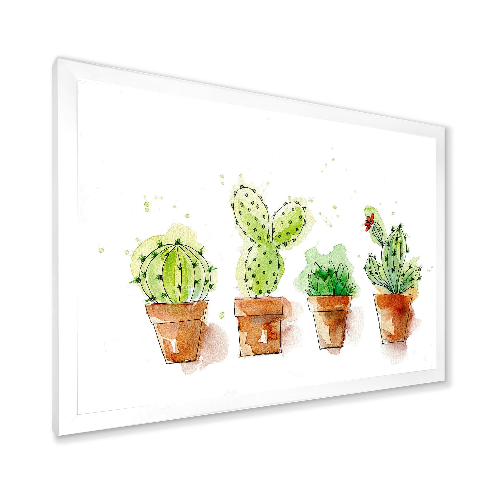Designart 'Cacti In Gentle Tones In Ceramic Pots I' Traditional Framed Art Print