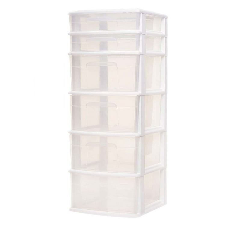 Homz Plastic 5 Clear Drawer Medium Home Storage Container Tower
