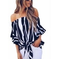 thumbnail image 3 of Uhndy Women's Summer Bobo Causal Bardot Off Shoulder Tops Shirt Blouse, 3 of 3