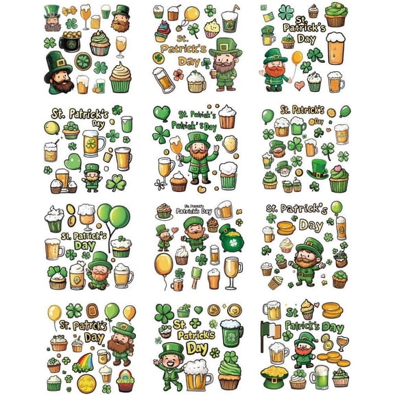 12 Sheets St. Patrick's Day Rub on Transfers for Crafts Four-Leaf Beer Rub on Transfer Stickers PVC Rub on Decal for Home Furniture Window Wood 14x14cm Brown DIY