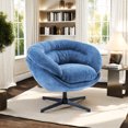 thumbnail image 3 of 360° Swivel Chair With Chenille Upholstery, Navy Blue, Removable Cushion, Metal Base For Home Decor Blue Upholstered Seat, Office Space, 3 of 6