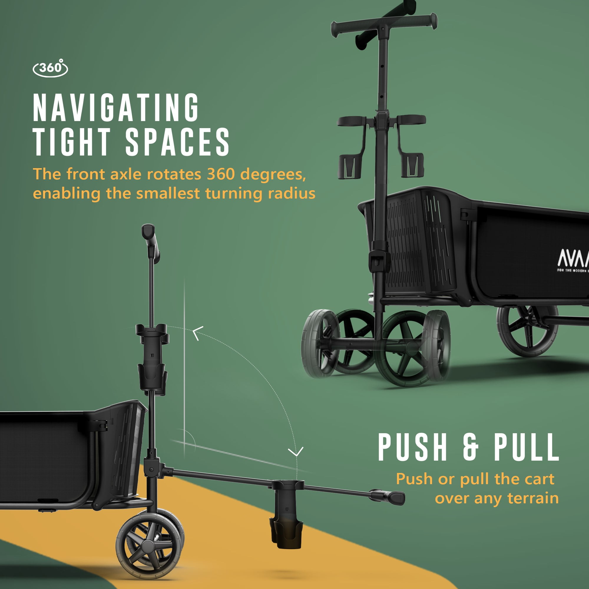 Avaar Utility Cart, Go Anywhere Series, Black
