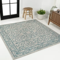 JONATHAN Y SANTA MONICA 9' Square Area Rug, Charleston Vintage Filigree Textured Weave - Gray/Teal, SMB106E-9SQ