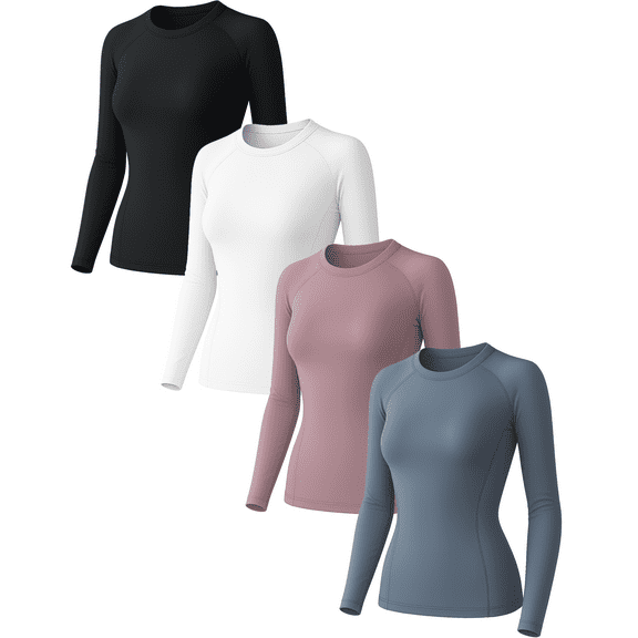 Raxilon 4 Pack Woman's Long Sleeve Athletic Sun Shirts Underscrub Workout UPF 50  Undershirt for Gym Running Tops