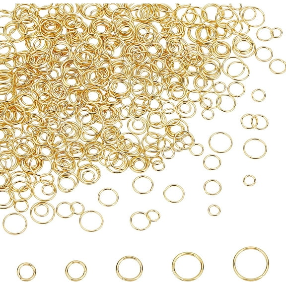 500pcs Open Jump Rings 5 Styles 18K Plated Golden Connector Ring 4.5/5/6/7/8mm 20/21 Gauge Small Jewelry Connectors O Rings