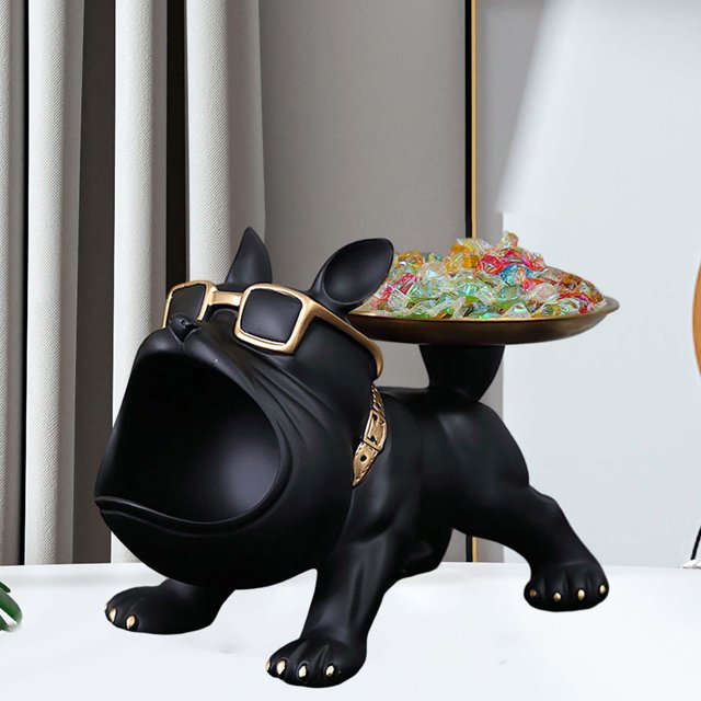 Bandeja de almacenamiento para perros BLESIY Estatua de resina Negro