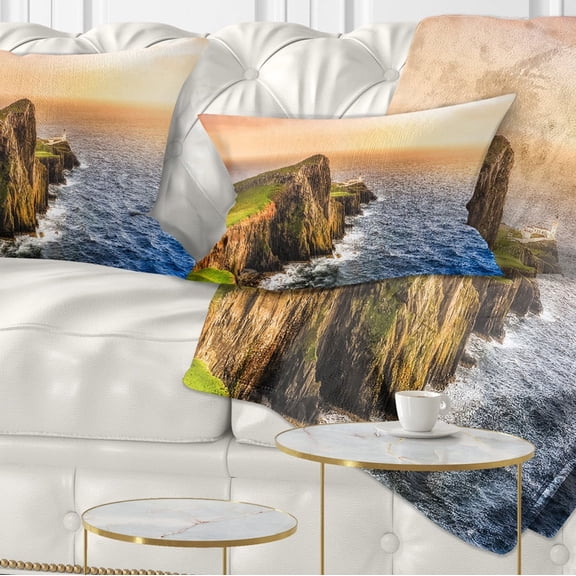 Designart Ocean Cost at Sunset - Photography Throw Pillow - 12x20