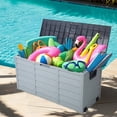 thumbnail image 3 of 75 Gallon Resin Deck Box, Outdoor Storage Box with Wheel, All Weather Outdoor Storage Cabinet for Patio Furniture Outdoor Cushions, Garden Tools and Pool Toys, Gray, 3 of 7