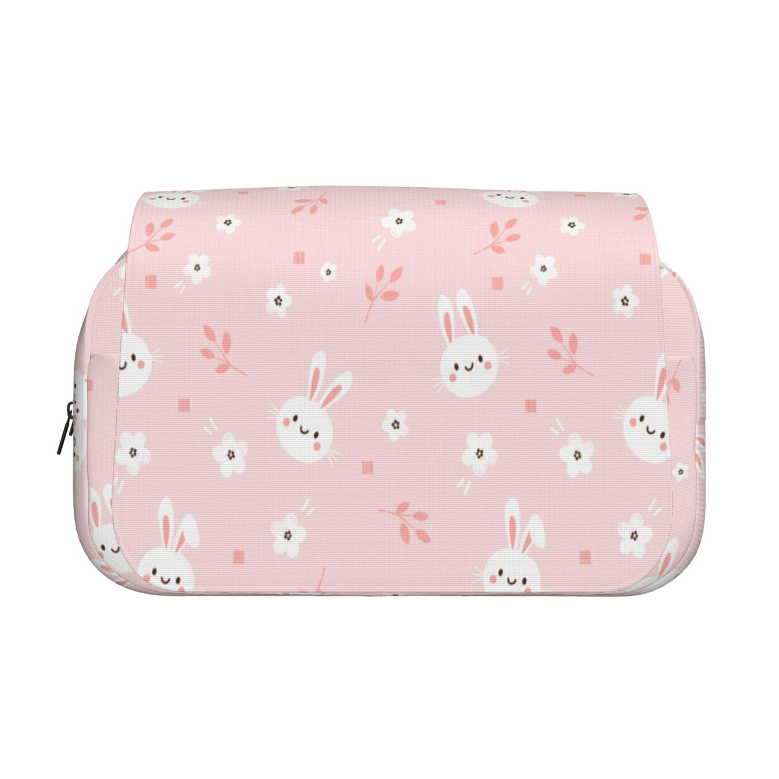 Rateoe Cute Bunny Pattern Double Clamshell Pen Case, Storage Organizer with Two Zipper Compartments– Holds Up to 50 Pencils & Pens