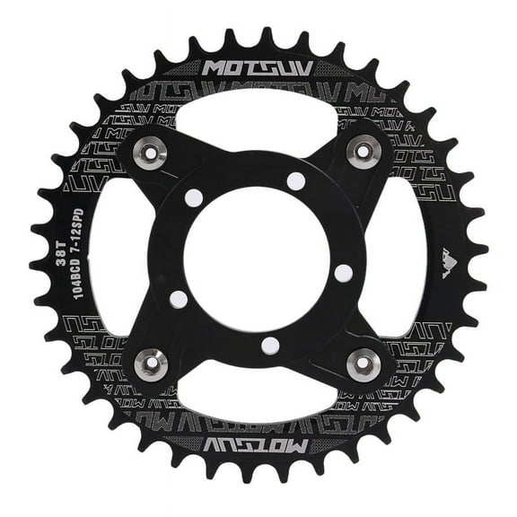 E-Bike Crankset 104BCD for Mid-Drive Aluminum Alloy Electric Bike Accessories,Black 38T