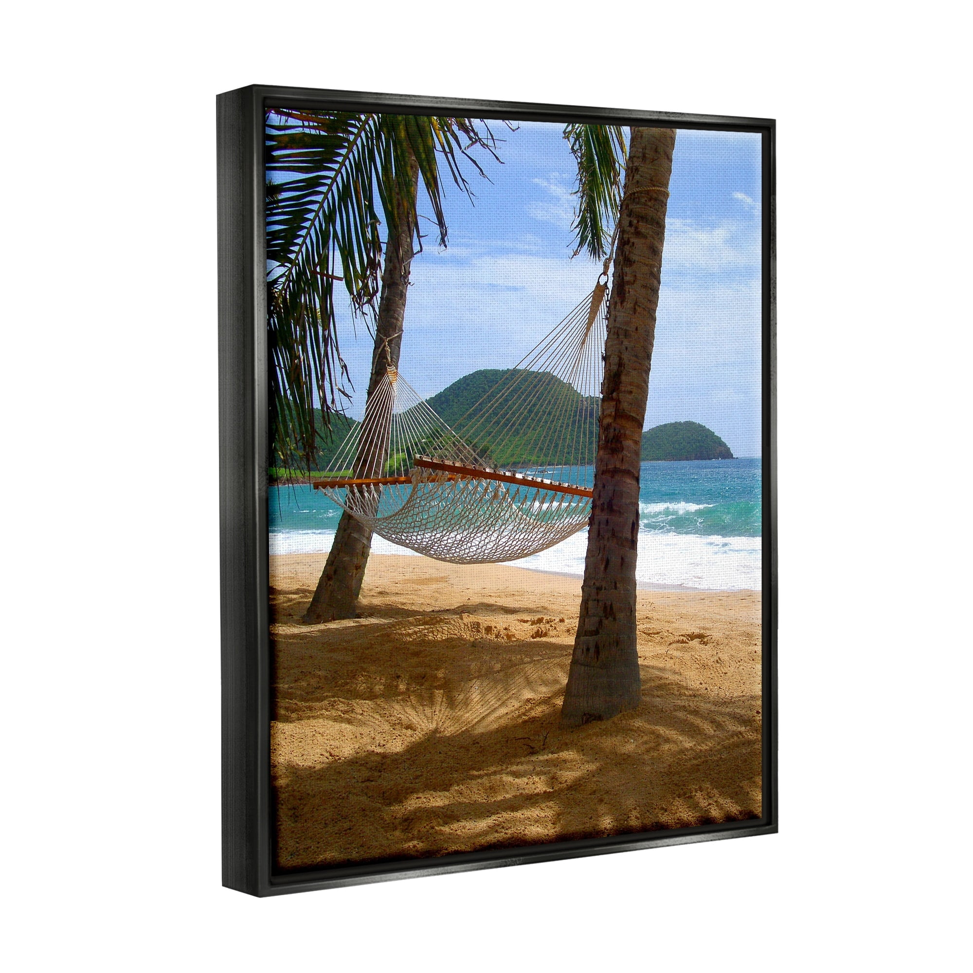 Stupell Industries Tropical Summer Vacation Hammock Between Palm Trees Photograph Jet Black Floating Framed Canvas Print Wall Art, Design by Noah Bay