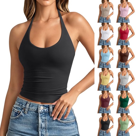 IMENGL Women's Tank Tops Soft Backless Tie Neck Double Lined Basic Summer Outfits 2026 Casual Sleeveless Slim-Fit Camisole for Women,M-XXL