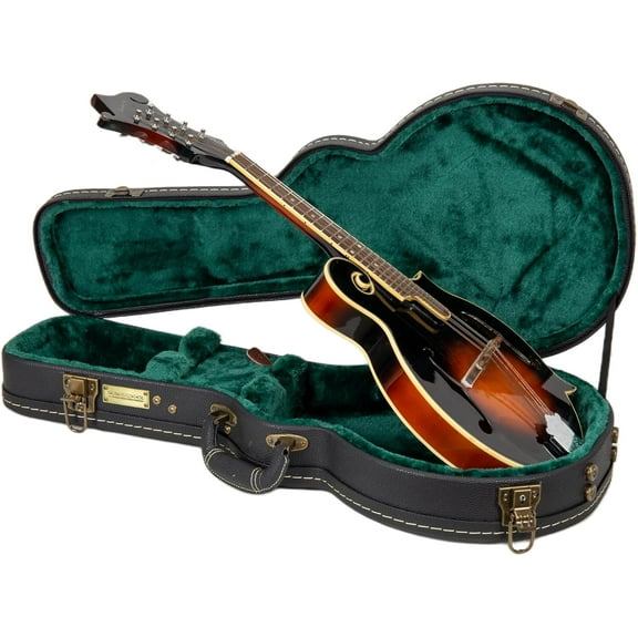 Crossrock F-style Mandolin Hardshell Case, Vintage Hardware, Sponge Lining, Metal Feet, Storage Space-Black
