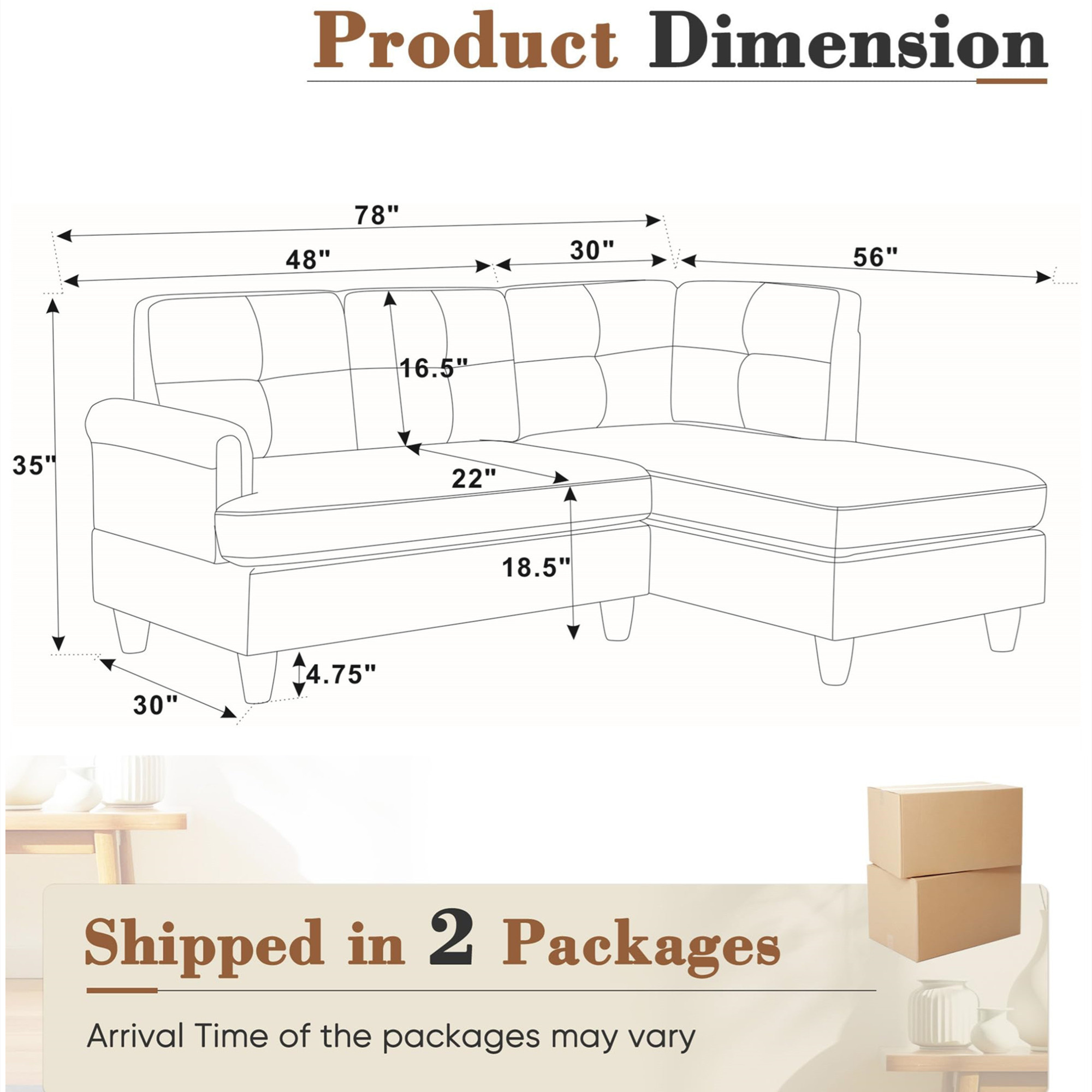 Aukfa 78" L shape Sectional Couch Deep Seat Sofa with Right Chaise for Home Office, Beige
